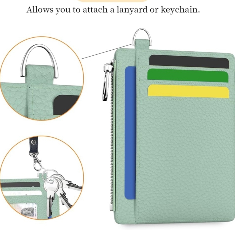 Mint Green Card Holder with Keychain Attachment